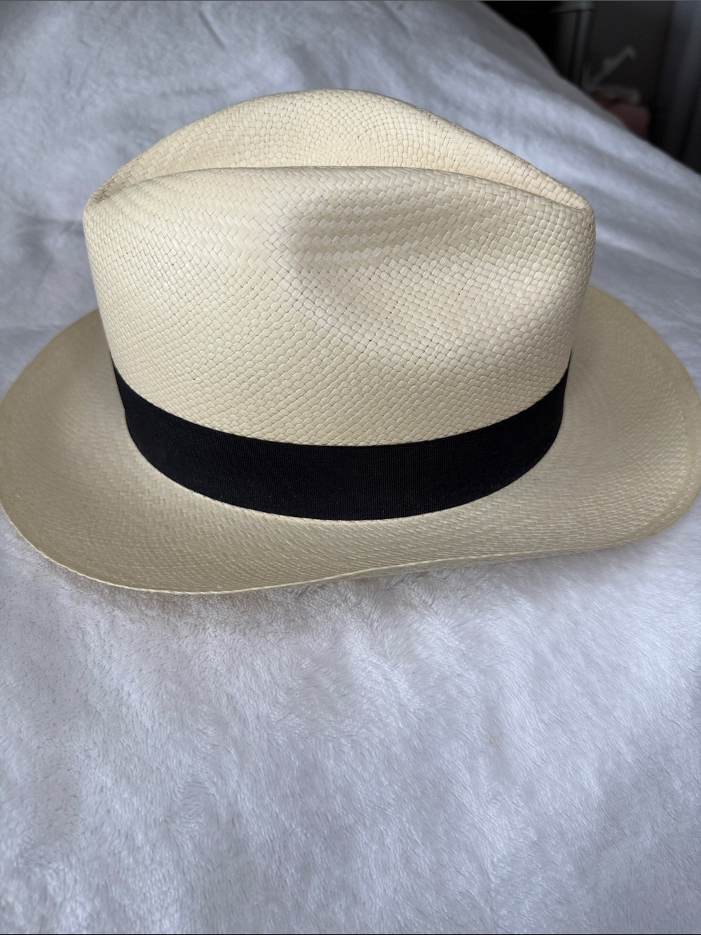 J. Crew Cream Straw Fedora with Black Band